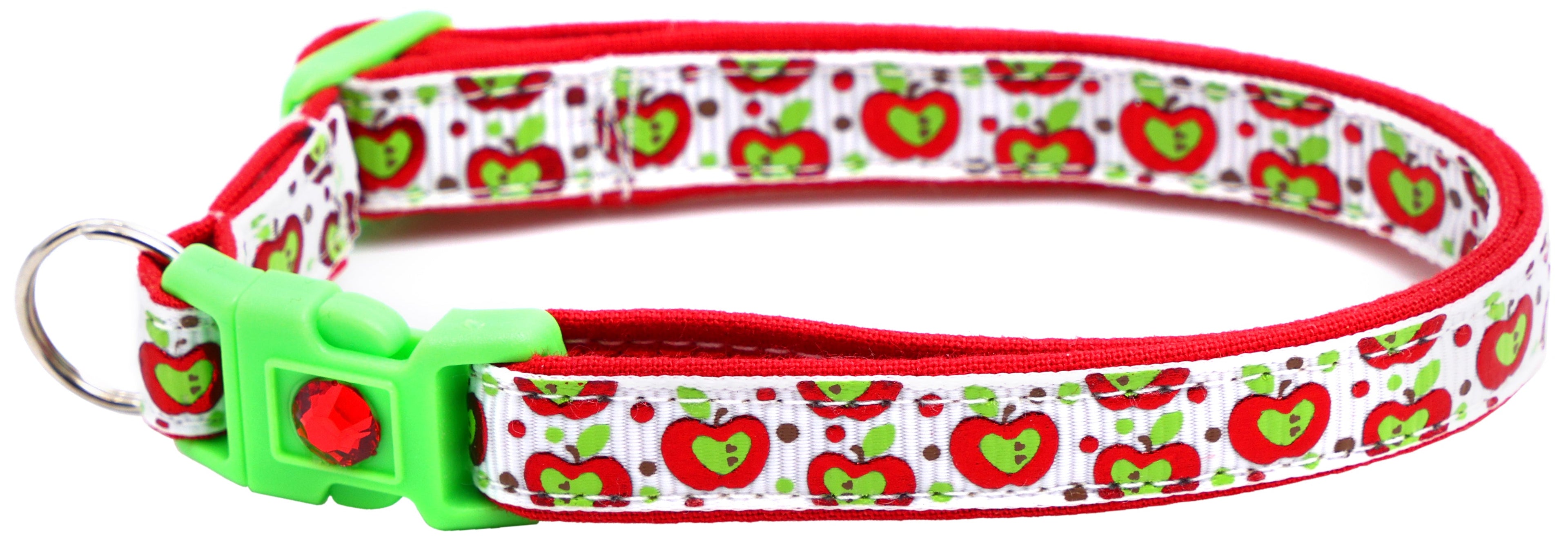 Colorful Red and Green Apples on White Breakaway Cat Collar