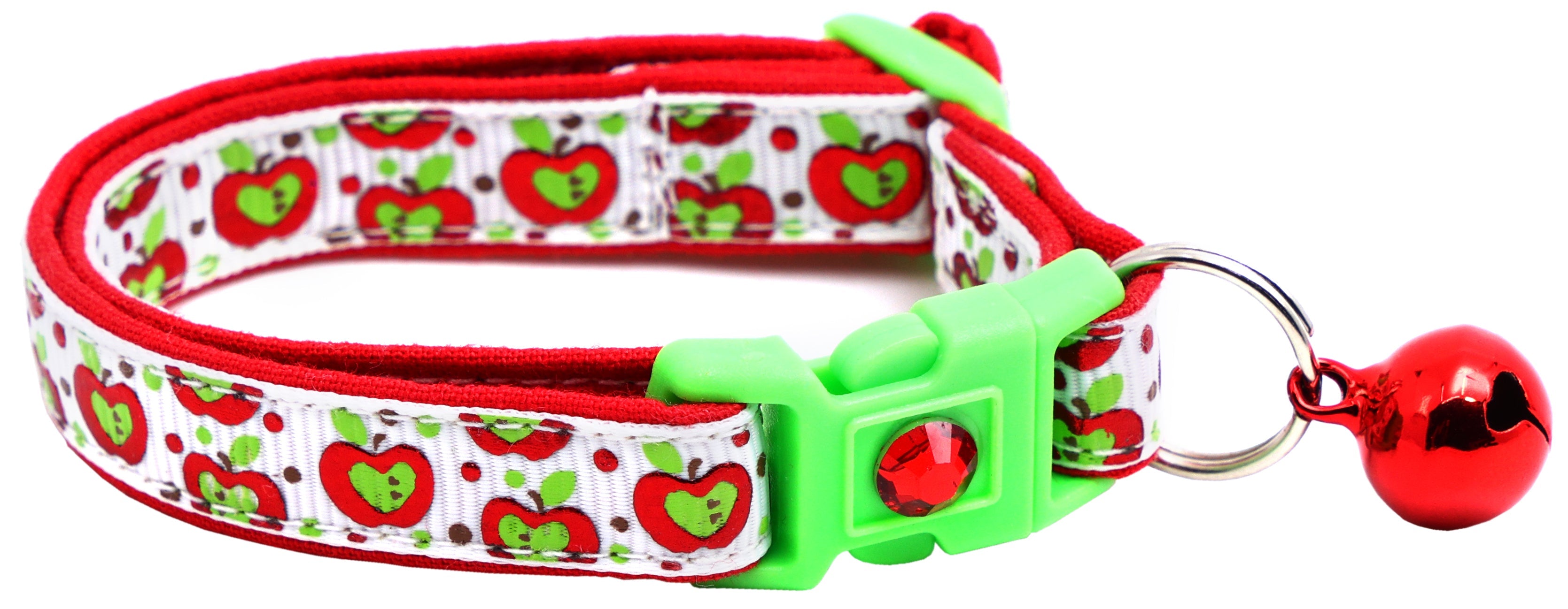 Colorful Red and Green Apples on White Breakaway Cat Collar