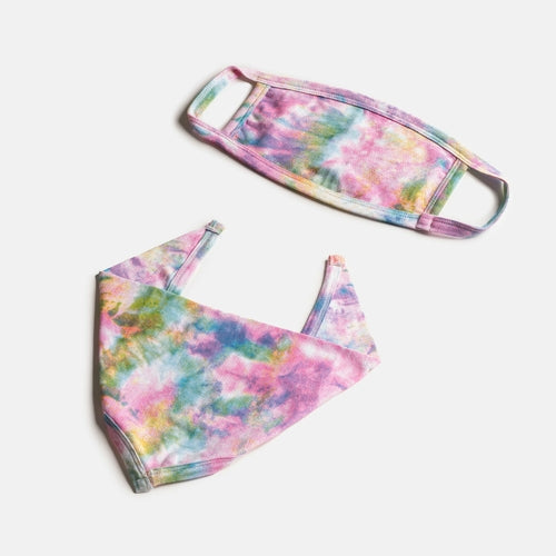 🌈🐾 Matching Human & Dog Bandana & Face Mask Bundle – Tie Dye Rainbow