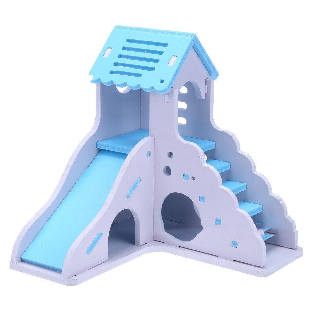 Colorful Wooden Hamster Sleeping Nest With Slide Toy And Small Bed