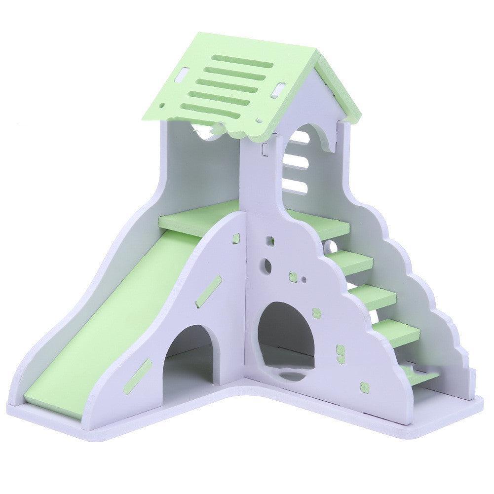 Colorful Wooden Hamster Sleeping Nest With Slide Toy And Small Bed