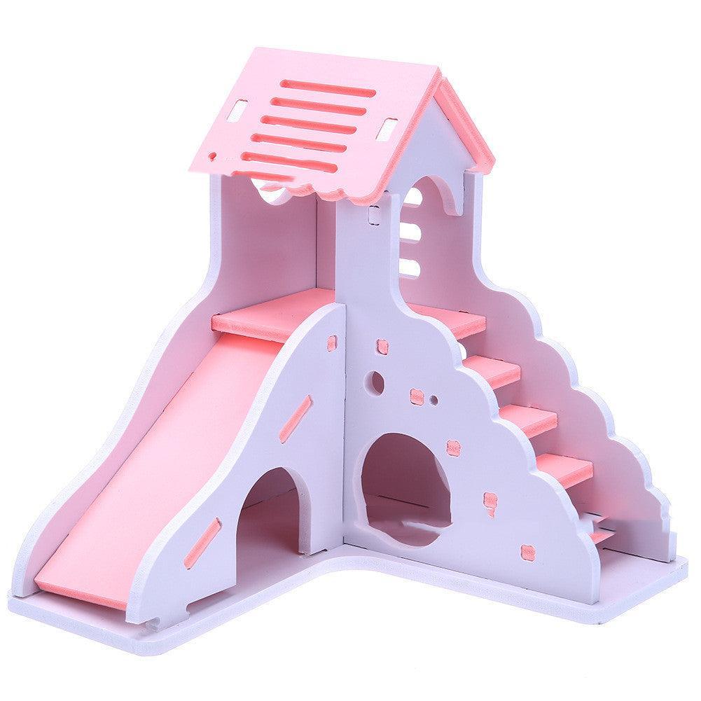 Colorful Wooden Hamster Sleeping Nest With Slide Toy And Small Bed