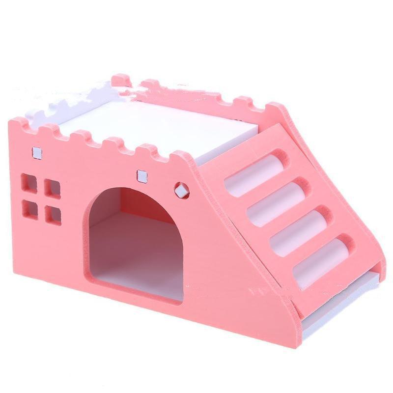 Colorful Wooden Hamster Sleeping Nest With Slide Toy And Small Bed