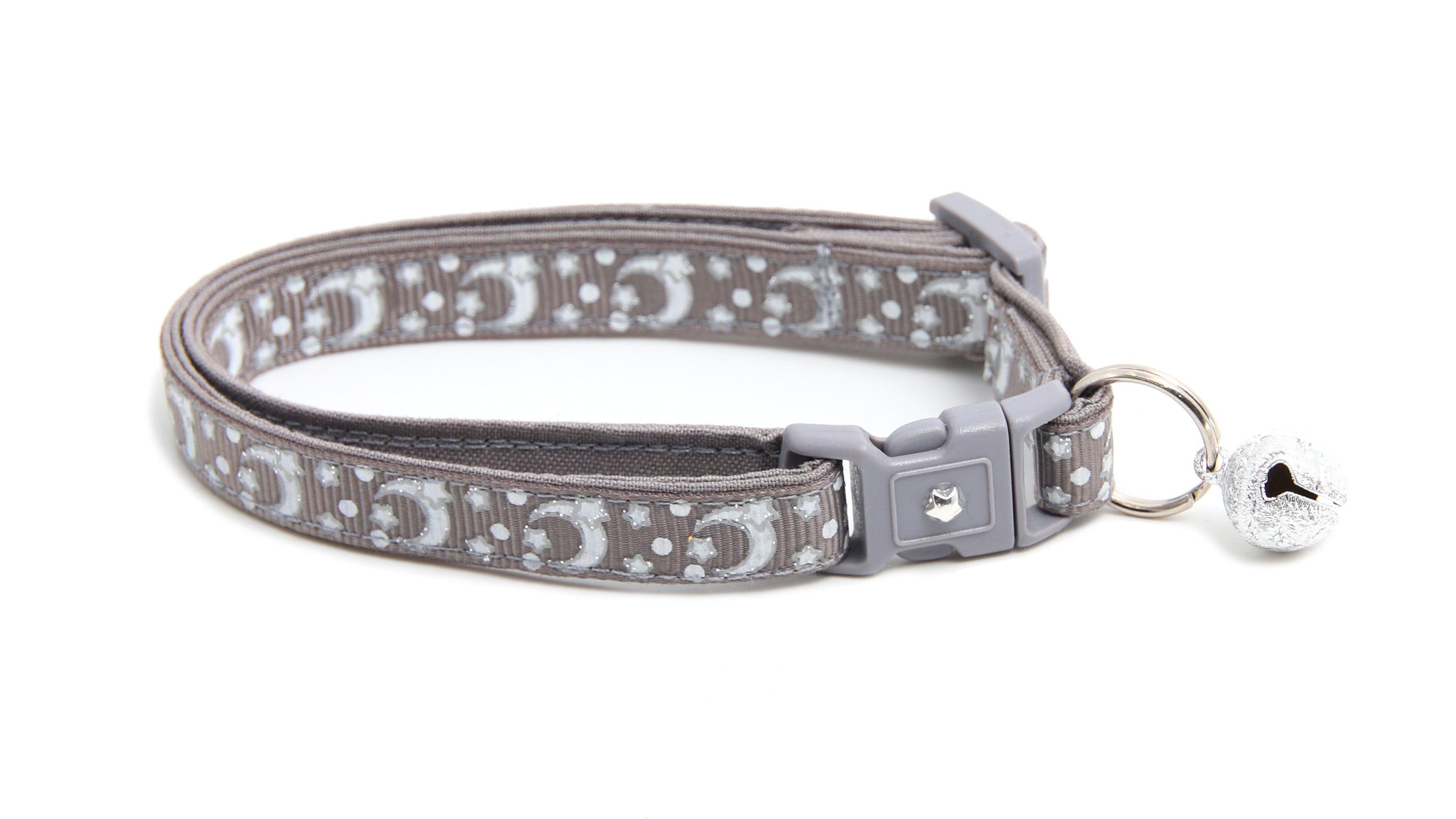 Silver Moons and Stars on Silver Cat Collar