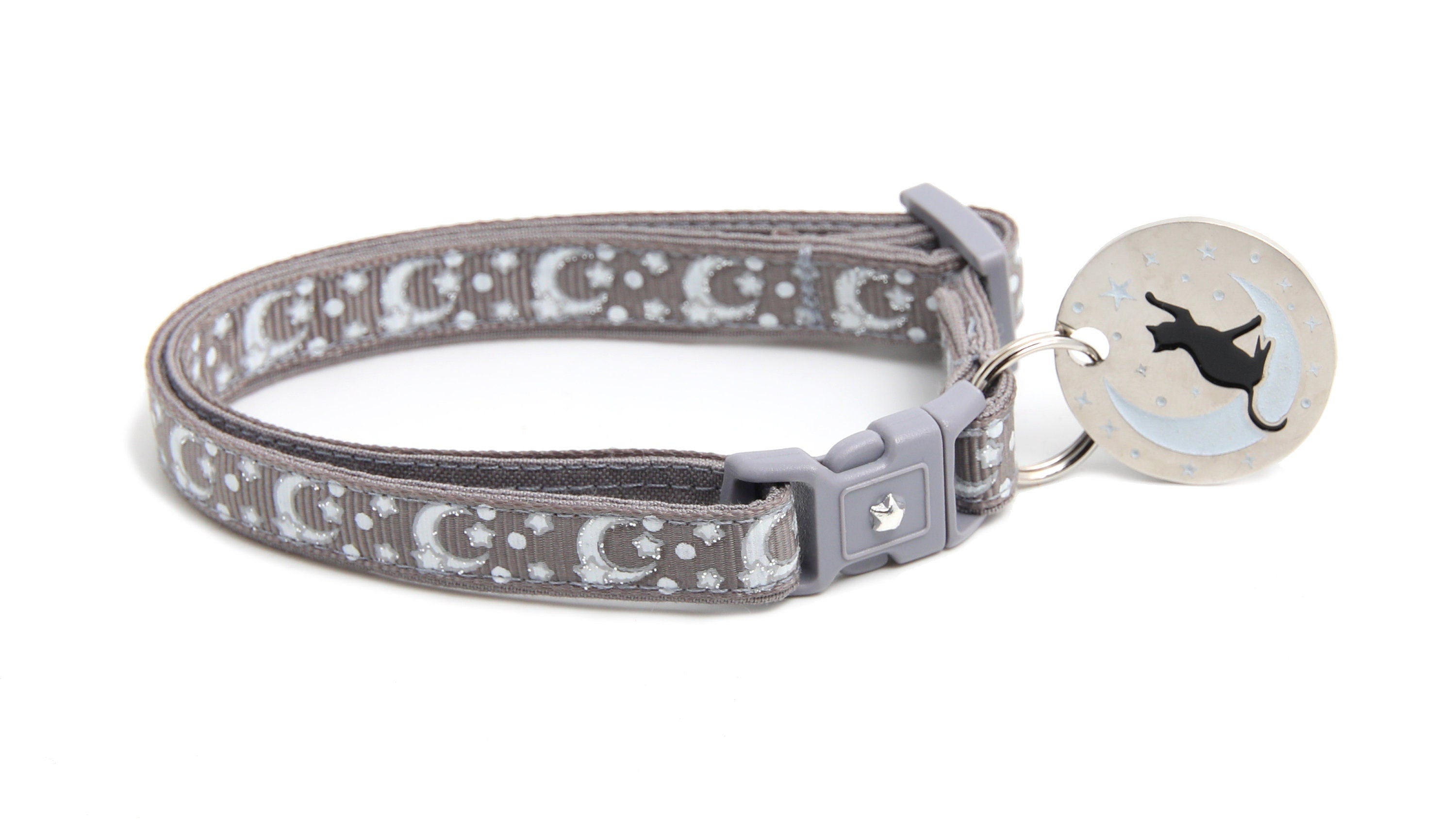 Silver Moons and Stars on Silver Cat Collar