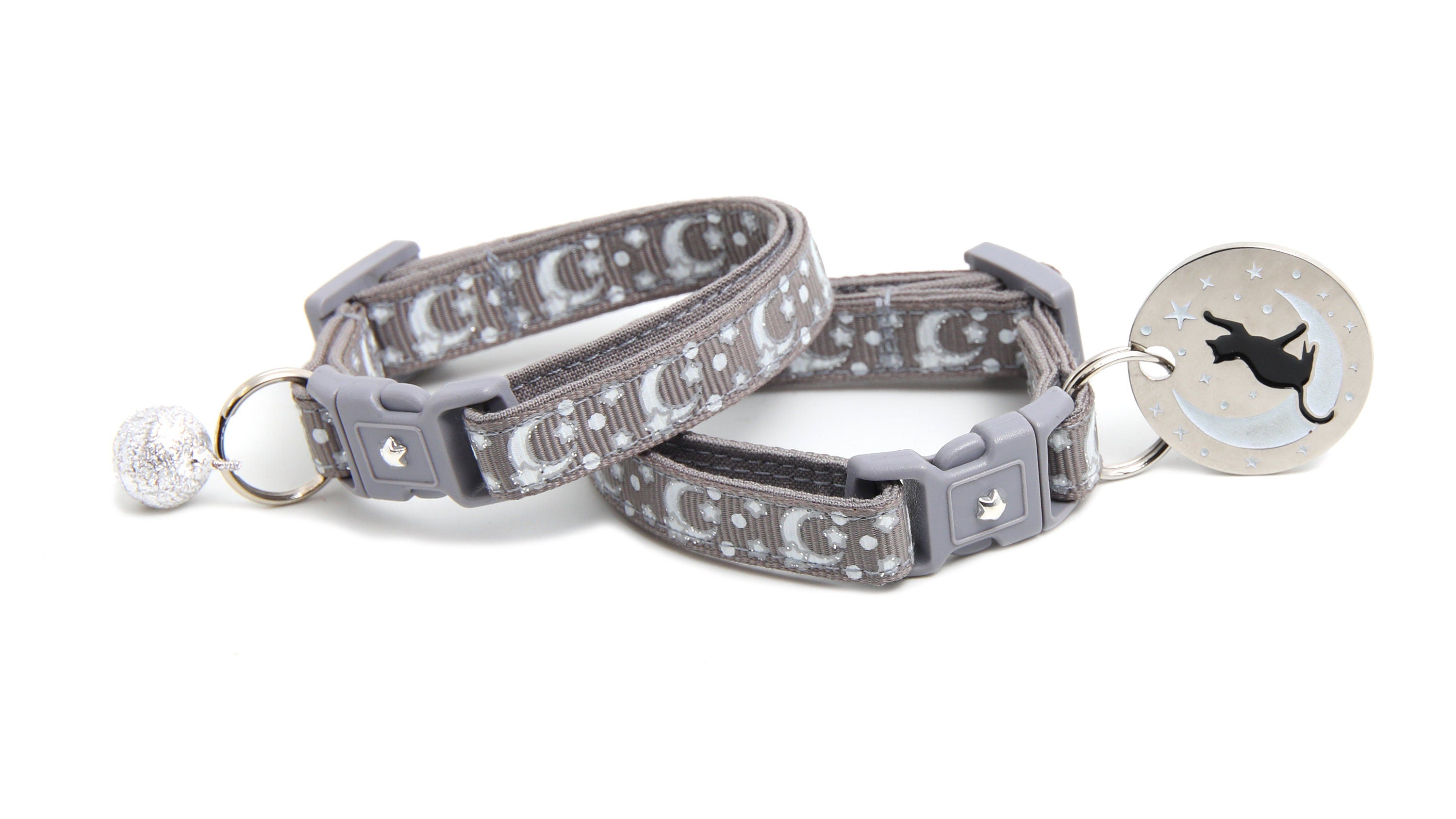 Silver Moons and Stars on Silver Cat Collar