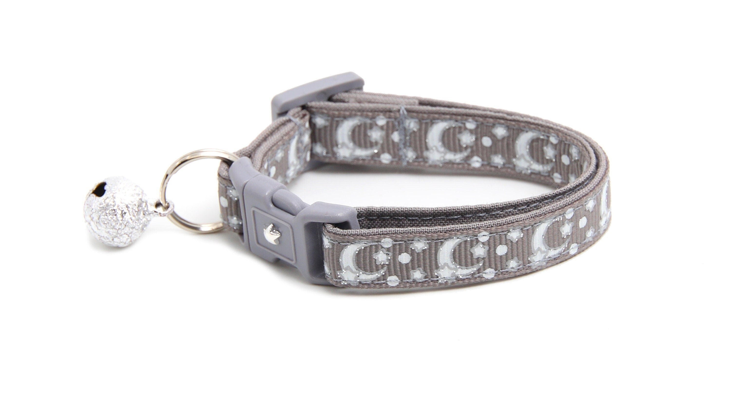 Silver Moons and Stars on Silver Cat Collar